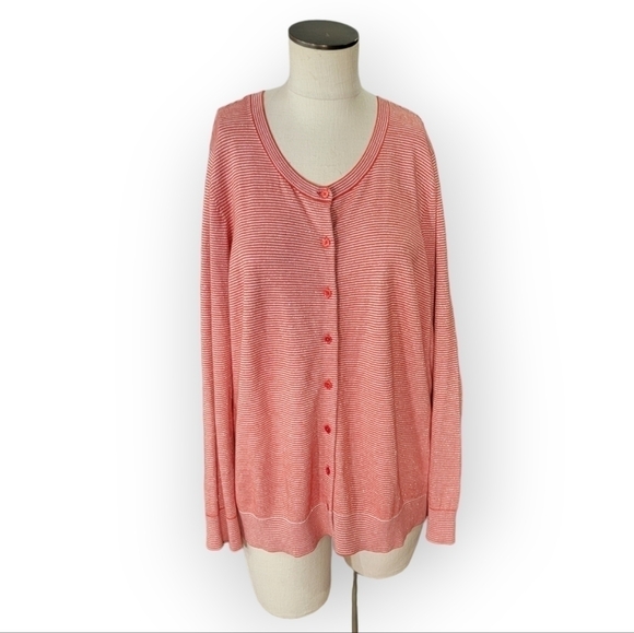 Talbots Orange Red Sparkly Stripes Button Front cardigan Size 2X - Picture 16 of 16